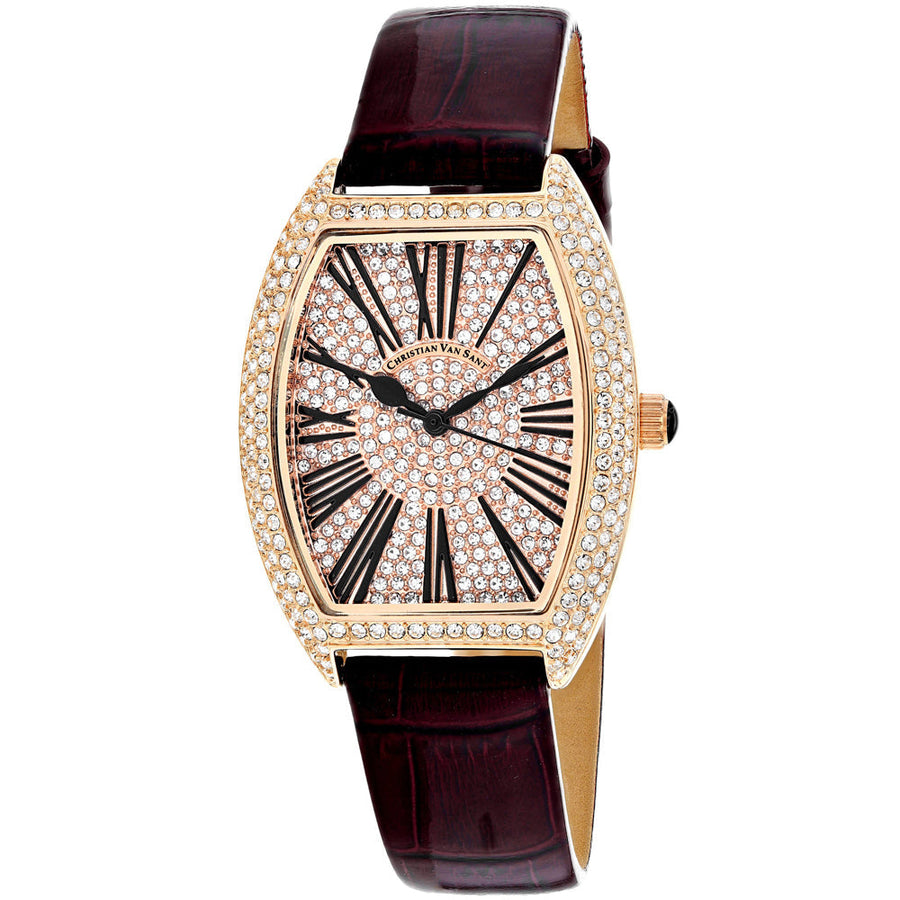 Christian Van Sant Womens Rose Gold Dial Watch CV4843 Stainless Steel Leather Strap Image 1