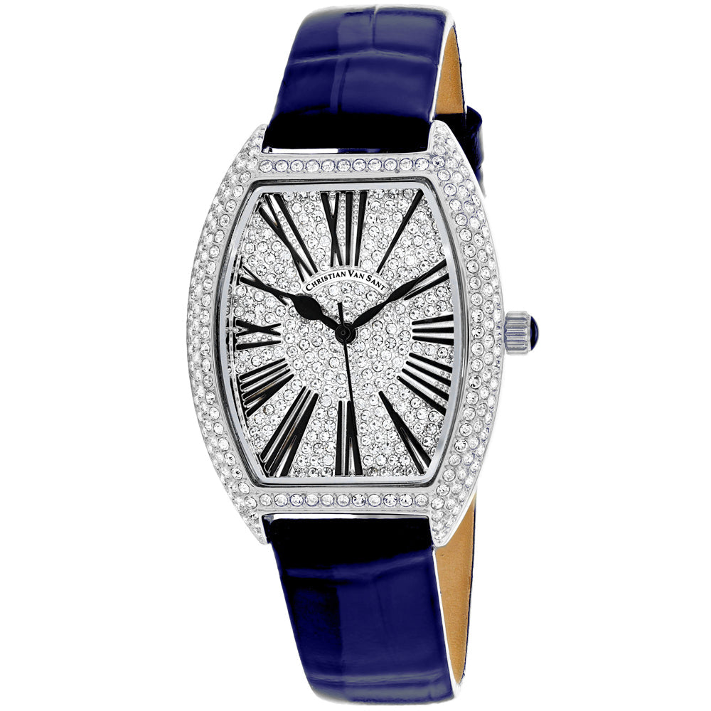 Christian Van Sant Womens Silver Dial Watch CV4841 Stainless Steel Leather Strap Image 1