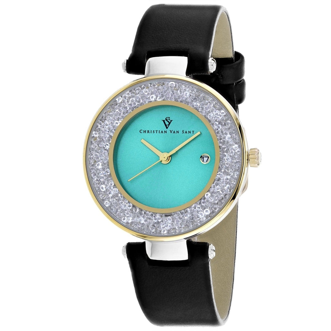 Christian Van Sant Womens Blue Dial Watch CV1225 Stainless Steel Leather Strap Image 1