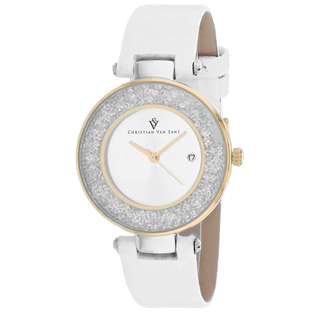 Christian Van Sant Womens Silver Dial Watch CV1223 Stainless Steel Leather Strap Image 1