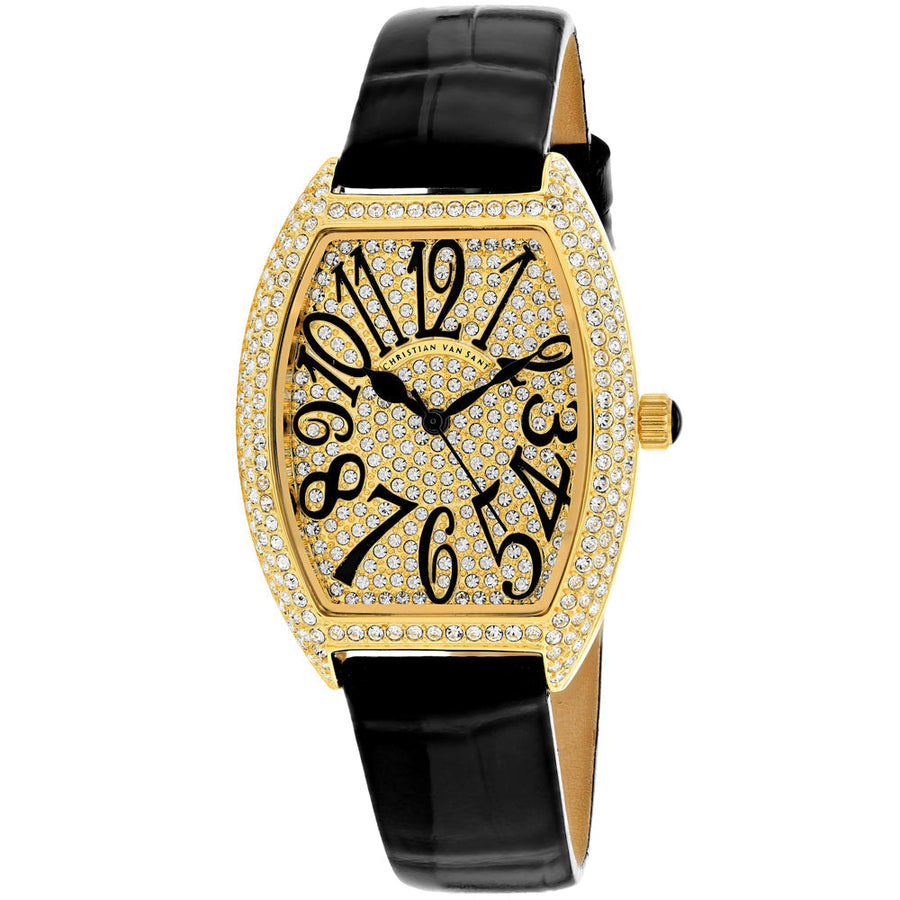 Christian Van Sant Womens Gold Dial Watch CV4820 Leather Strap Water Resistant Image 1