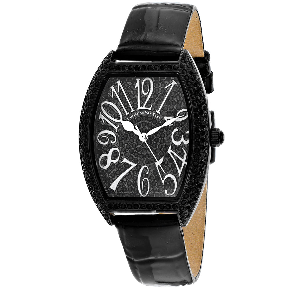 Christian Van Sant Womens Black Dial Watch CV4823 Brass Case Leather Strap Image 1