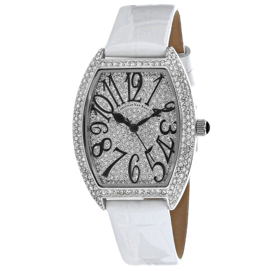 Christian Van Sant Womens White Dial Watch CV4821W Stainless Steel Leather Strap Image 1