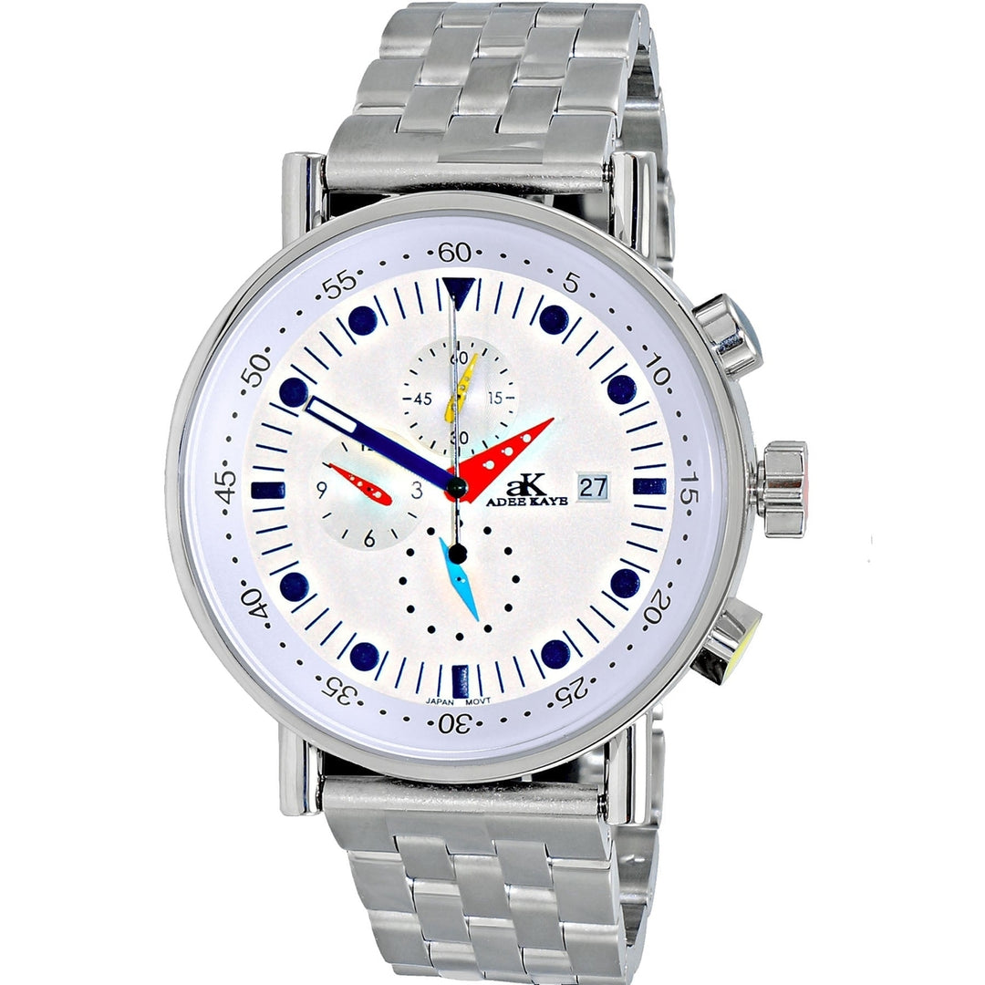 Adee Kaye Mens Watch AK2268-30SV Stainless Steel White Dial Quartz 50M Water Resistant Image 1