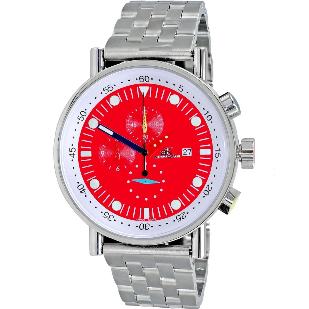 Adee Kaye Mens Red Dial Watch Stainless Steel Bracelet AK2268-40RD 50M Waterproof Image 1