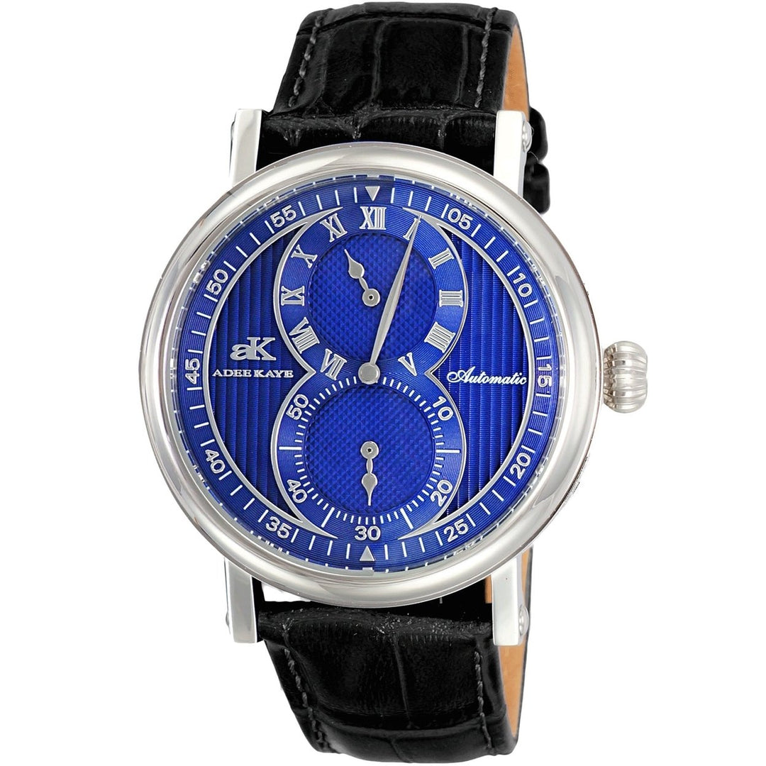 Adee Kaye Mens Mondo Blue Dial Automatic Watch AK5665-MBU Stainless Steel Leather Image 1