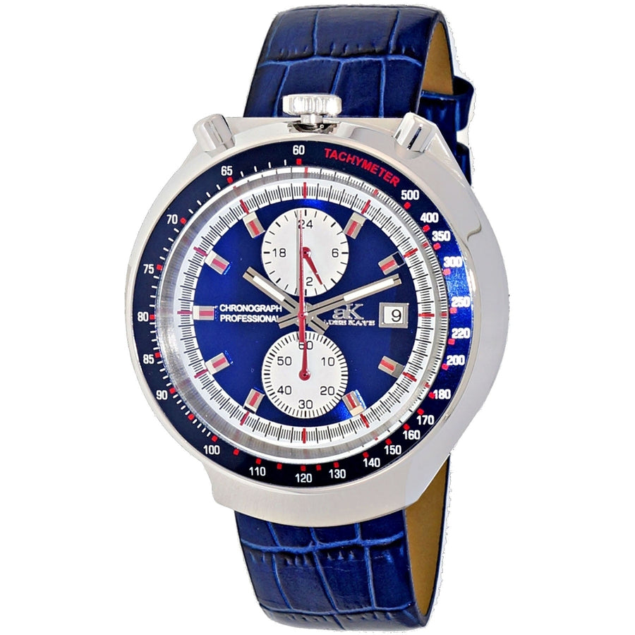 Adee Kaye Mens Blue Dial Watch AK5662-MBI_LBU Stainless Steel Leather Strap Image 1