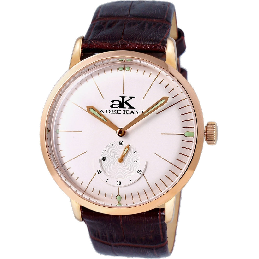 Adee Kaye Mens White Dial Quartz Watch Stainless Steel Leather AK9044N-MRG Image 1