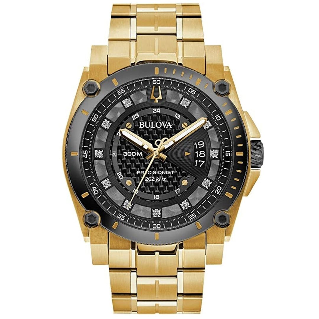 Bulova Mens Precisionist Black Dial Watch 98D156 Stainless Steel 300m Water Resistant Image 1