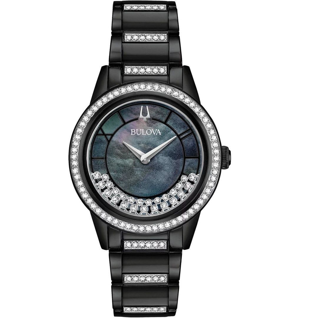 Bulova Womens Black Dial Watch Stainless Steel Bracelet 98L252 Quartz Movement Image 1