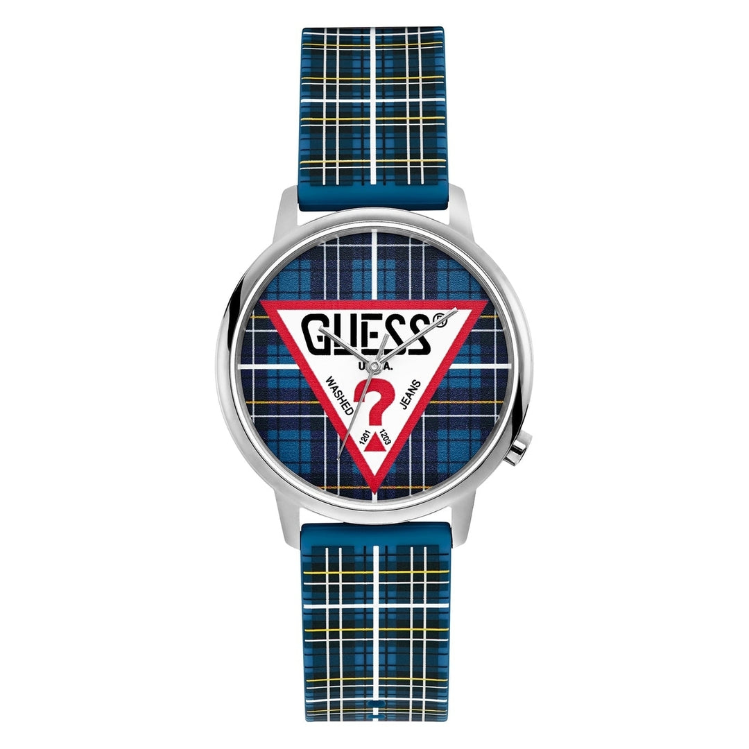 Guess Womens Blue Dial Quartz Watch V1029M1 Stainless Steel Rubber Strap Waterproof Image 1