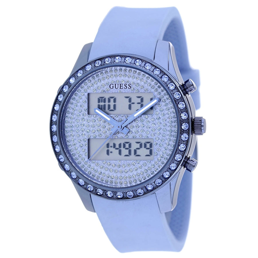 Guess Womens Blue Dial Quartz Watch W0818L4 Stainless Steel Rubber Strap Water Resistant Image 1