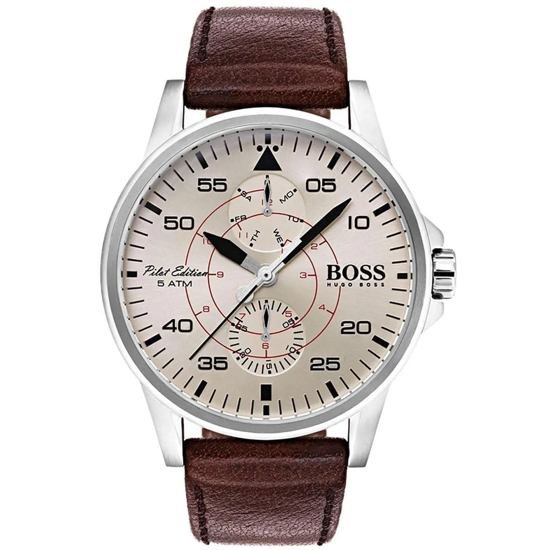 Hugo Boss Mens Pilot Aviator Beige Dial Watch - 1513516 Image 1