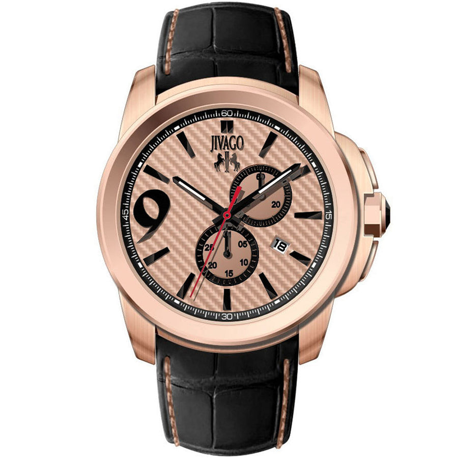 Jivago Mens Gliese Rose Gold Dial Watch JV1515 Stainless Steel Leather Strap Image 1