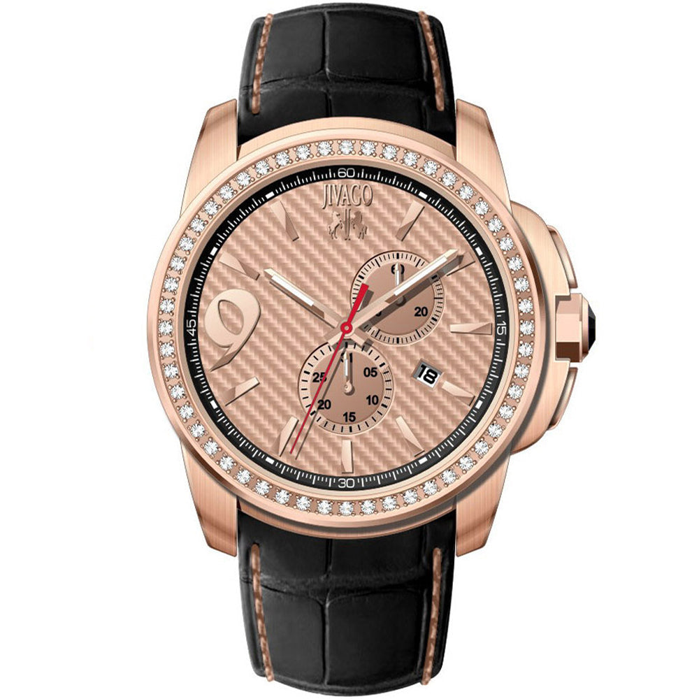 Jivago Mens Watch Rose Gold Dial JV1535 Stainless Steel Leather Strap Water Resistant Image 1