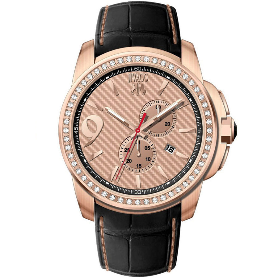 Jivago Mens Watch Rose Gold Dial JV1535 Stainless Steel Leather Strap Water Resistant Image 1