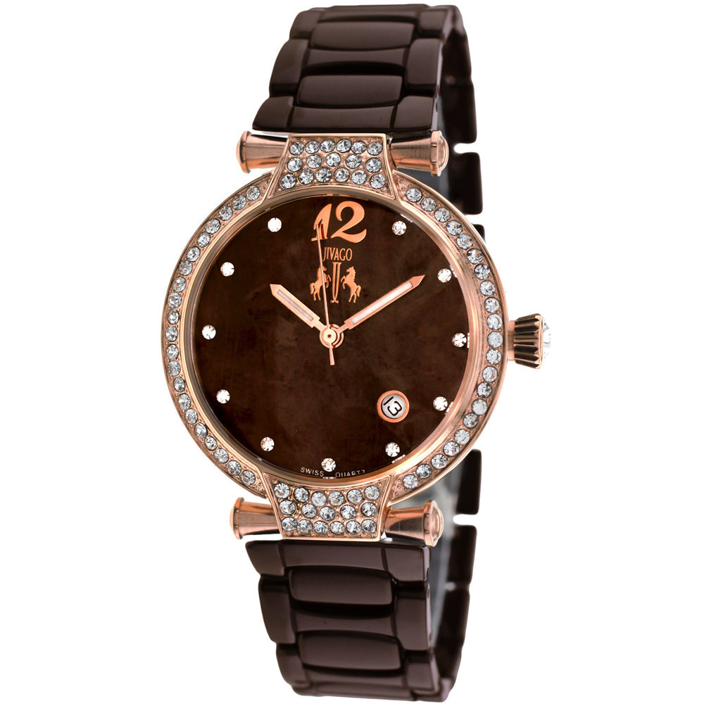 Jivago Womens Bijoux Brown MOP Dial Watch JV2212 Stainless Steel Ceramic Bracelet Image 1