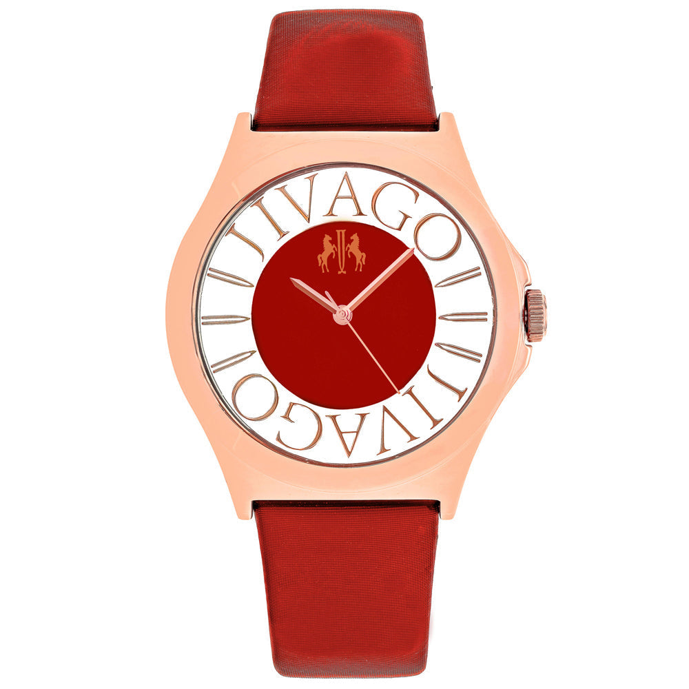 Jivago Womens Pink Dial Quartz Watch JV8436 Stainless Steel Leather Strap Image 1