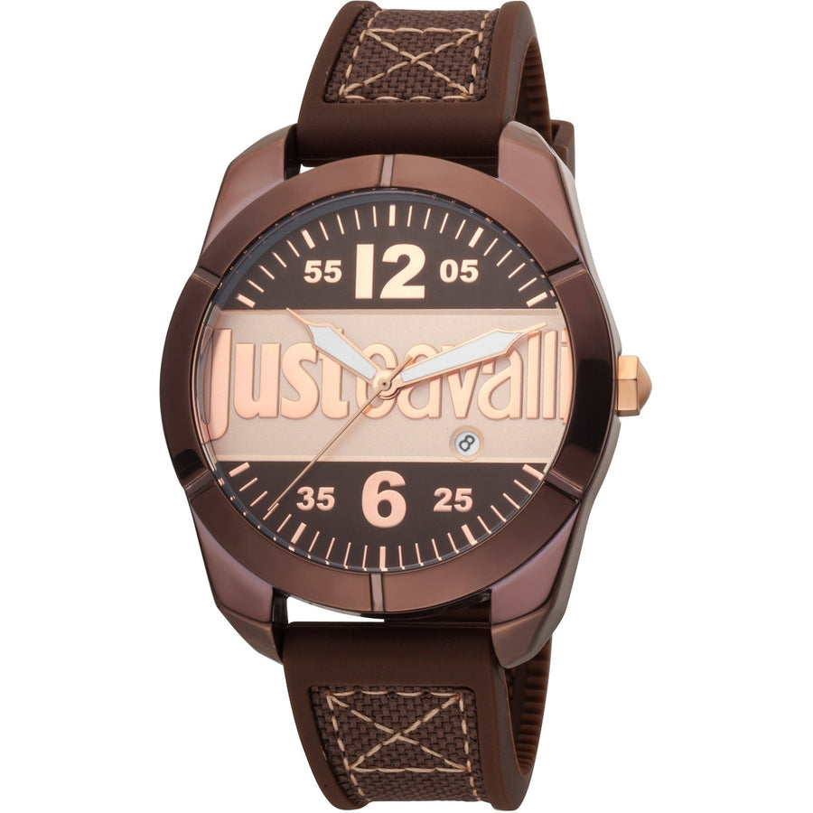 Just Cavalli Mens Brown Dial Quartz Watch JC1G106P0035 Rubber Strap Water Resistant Image 1