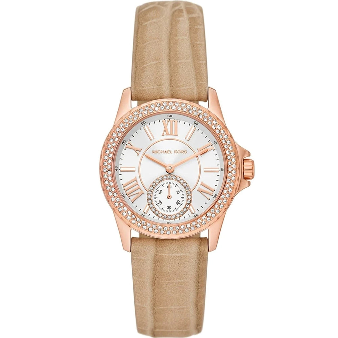 Michael Kors MK4719 Womens Mini Everest White Dial Leather Strap Watch Image 1