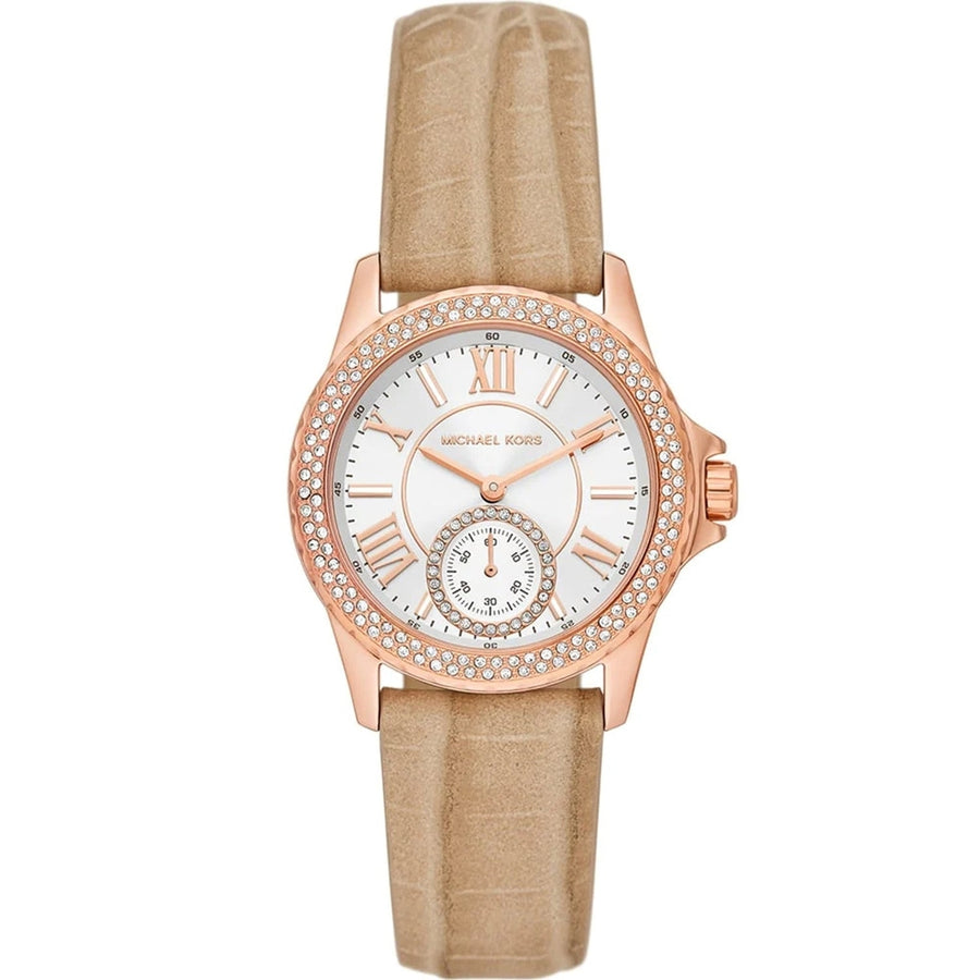 Michael Kors MK4719 Womens Mini Everest White Dial Leather Strap Watch Image 1