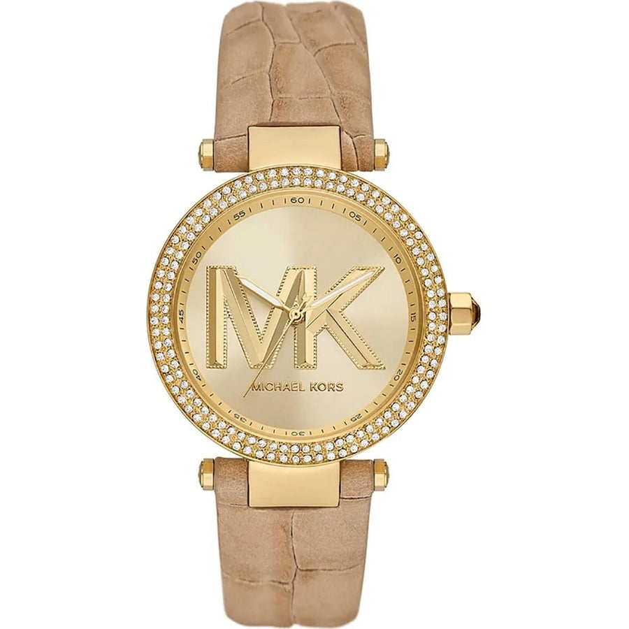 Michael Kors MK4725 Womens Gold Dial Stainless Steel Leather Strap Watch Image 1