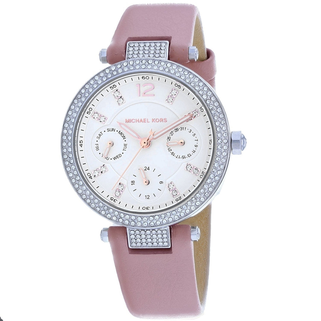 Michael Kors Parker MK2914 Womens Watch White Dial Stainless Steel Leather Strap Image 1