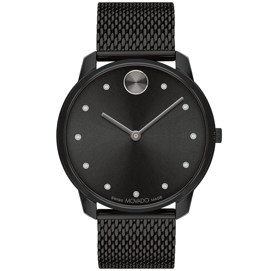 Movado Mens Bold Black Dial Quartz Watch 3600904 Stainless Steel Water Resistant Image 1