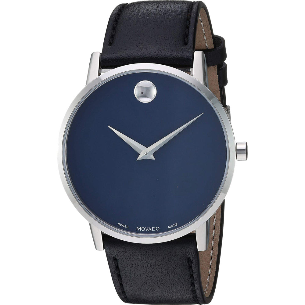 Movado Mens Museum Watch Blue Dial Stainless Steel Leather Strap Model 607270 Image 1