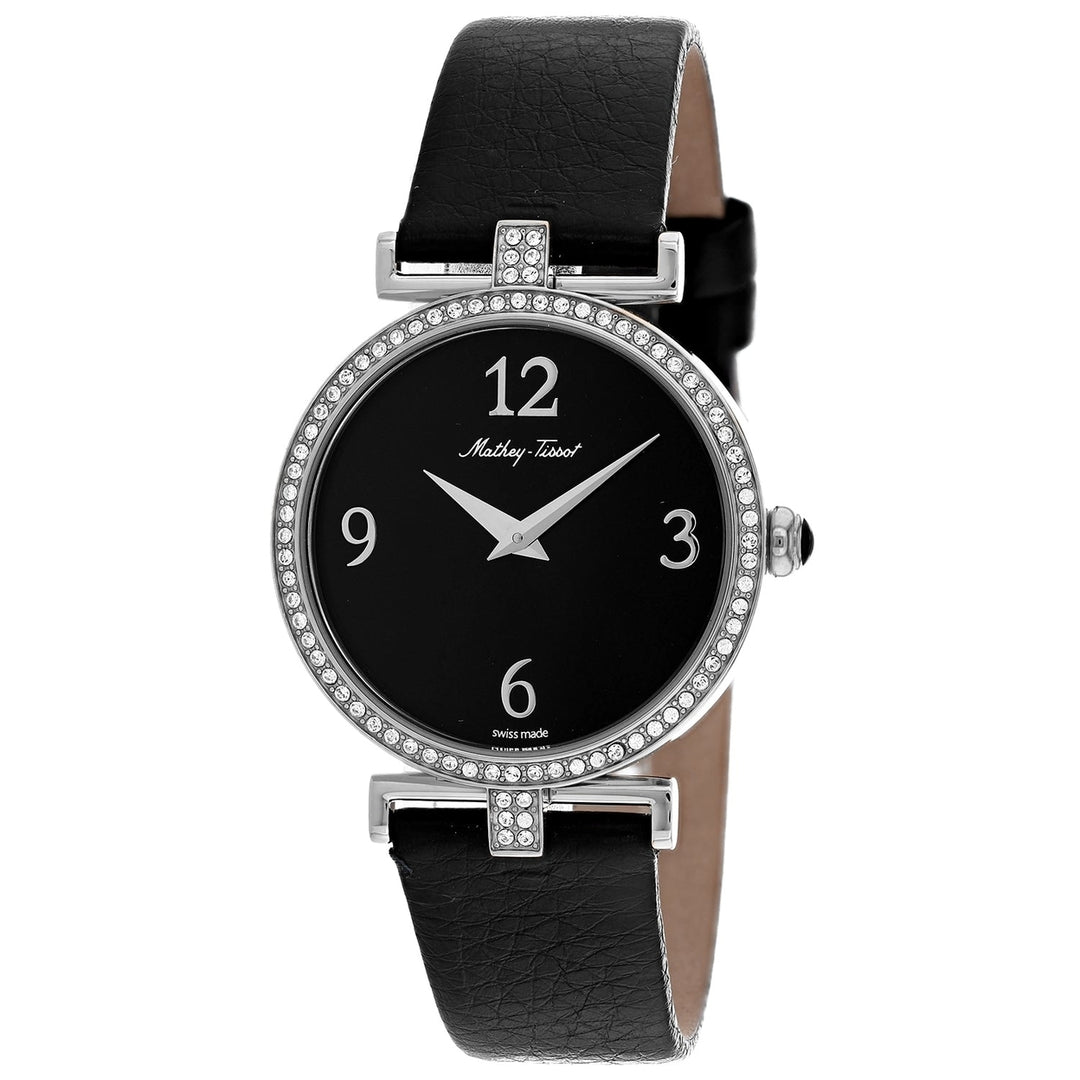 Mathey Tissot Womens Gaia Black Dial Watch D587QAN Stainless Steel Leather Strap Image 1