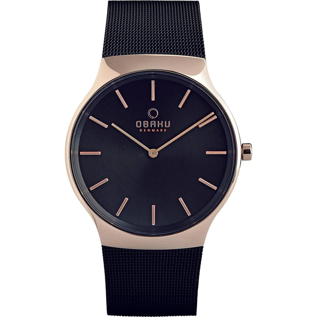 Obaku Mens Black Dial Stainless Steel Quartz Watch V178GXVBMB Water Resistant Image 1