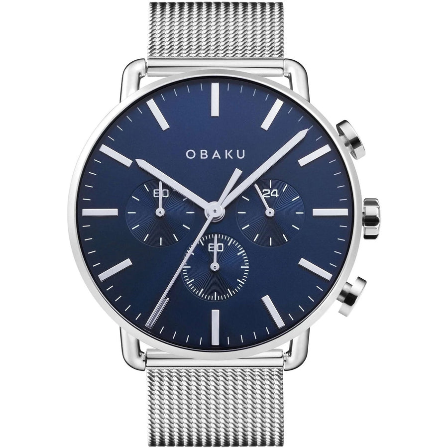 Obaku Mens Classic Blue Dial Watch Stainless Steel Band V232GCCLMC 50m Water Resistant Image 1