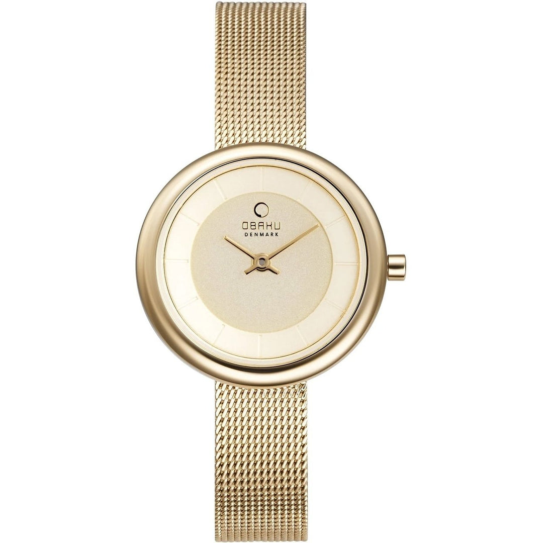 Obaku Womens Gold Dial Quartz Watch V146LXGGMG Stainless Steel Waterproof Image 1