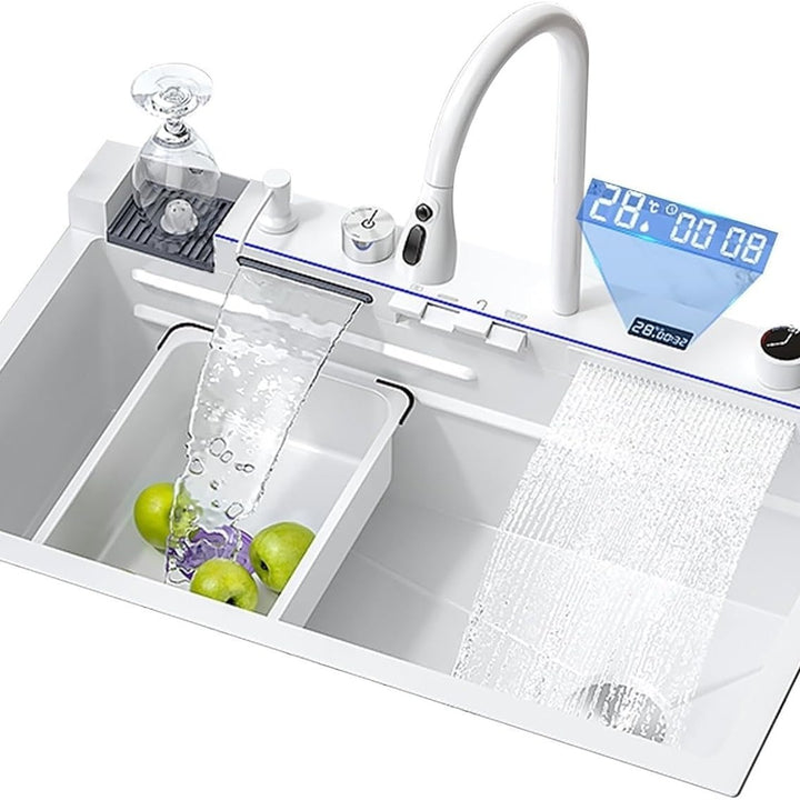 Nano White Flying Rain Waterfall Sink Household Sink,Integrated Sink with Pull-Out Tap Set 29.5 INCH Image 1