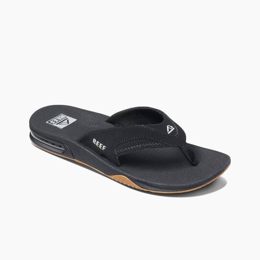 REEF Mens Fanning Flip Flop Black - RF002026BLS Black//Silver Image 1