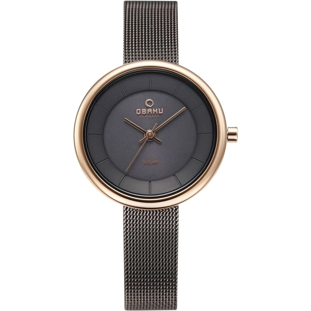 Obaku Womens Watch V206LRVJMJ Black Dial Stainless Steel Bracelet 3 ATM Water Resistant Image 1