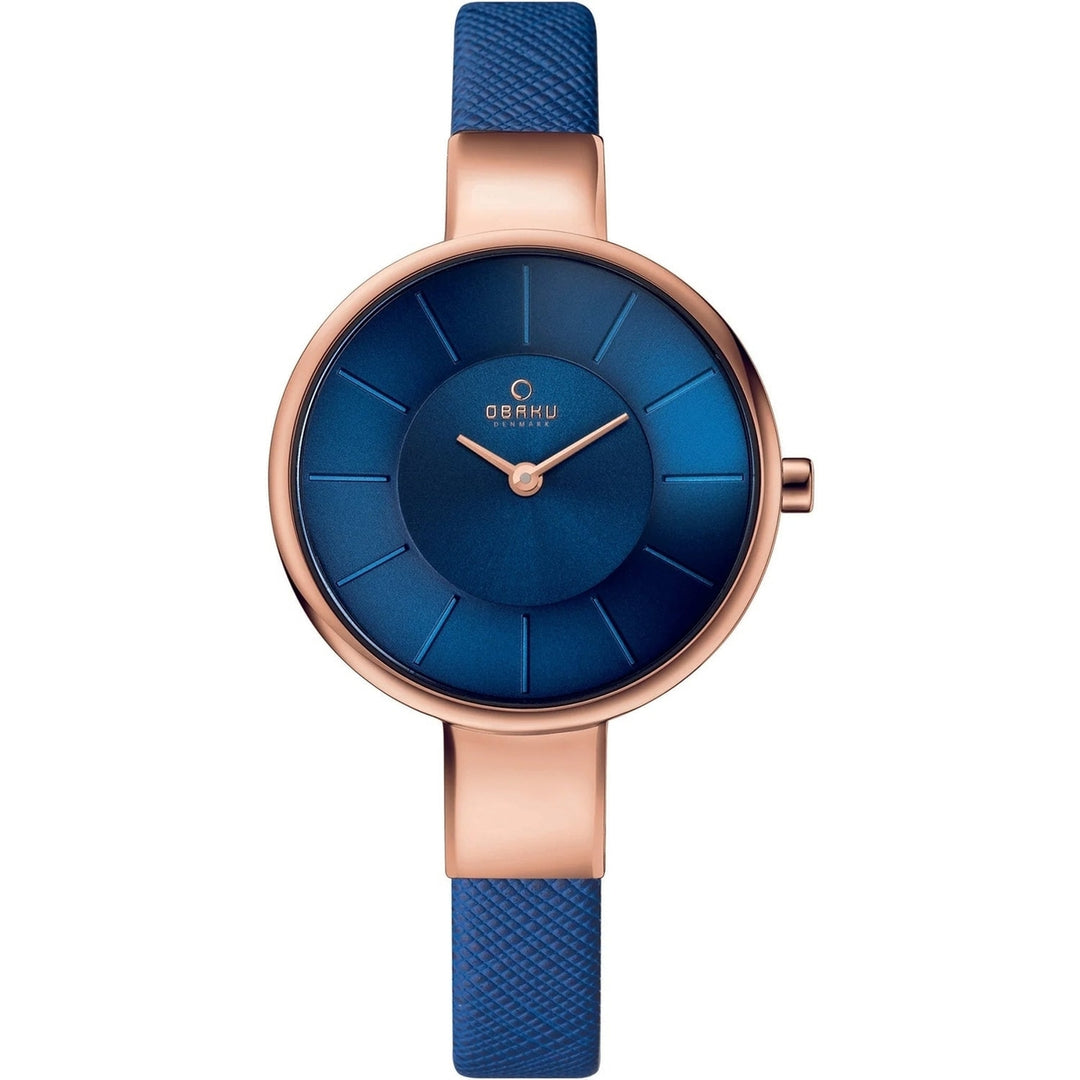 Obaku Womens Blue Dial Quartz Watch V149LXVLRA Stainless Steel Leather Strap Image 1