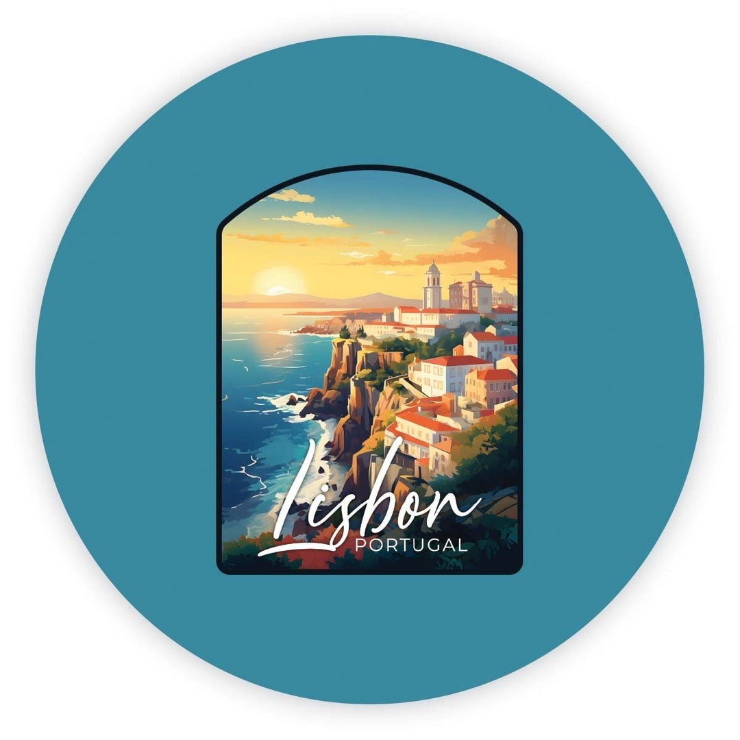 Lisbon Portugal Design B Souvenir Round Fridge Magnet Image 1