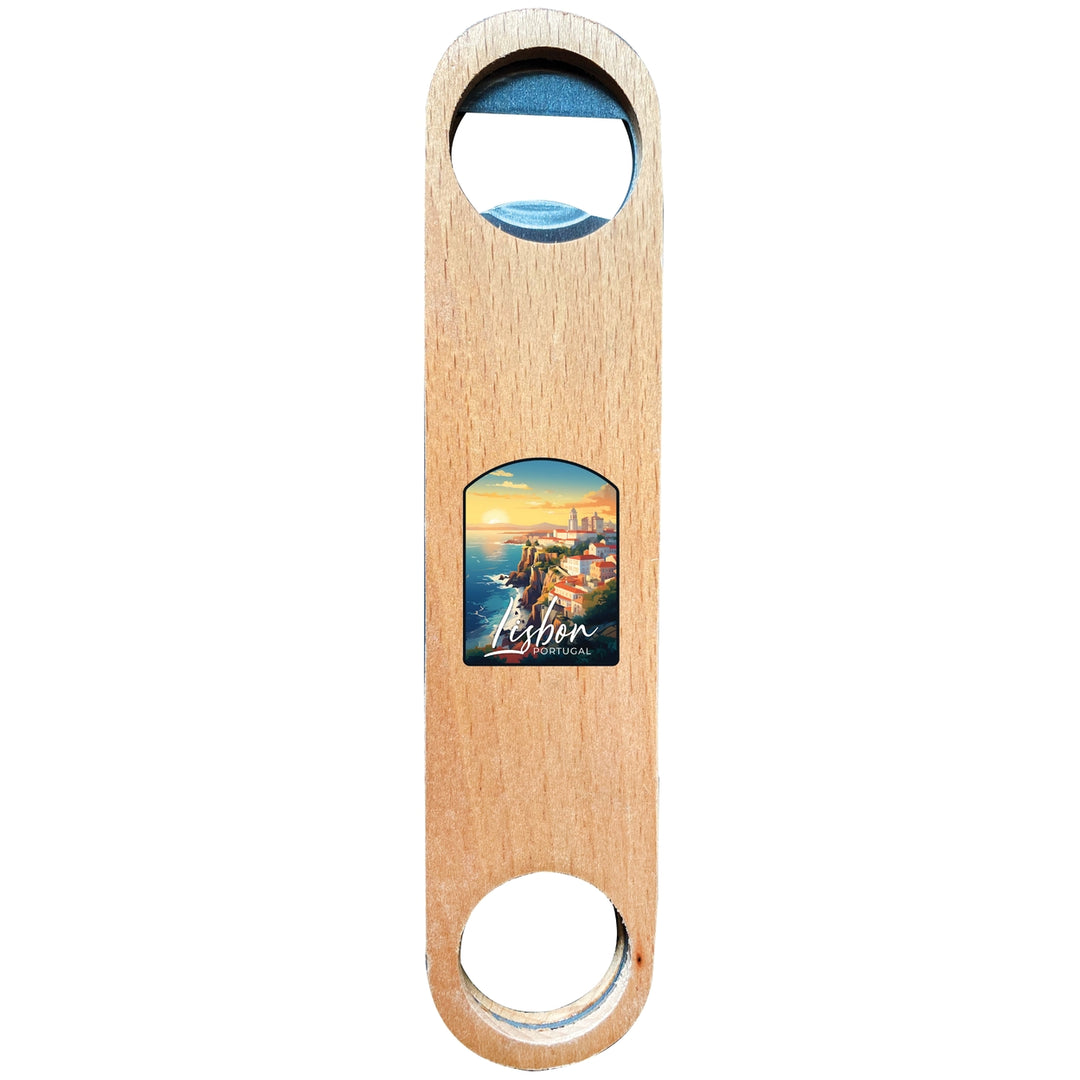 Lisbon Portugal Design B Souvenir Wooden Bottle Opener Image 1