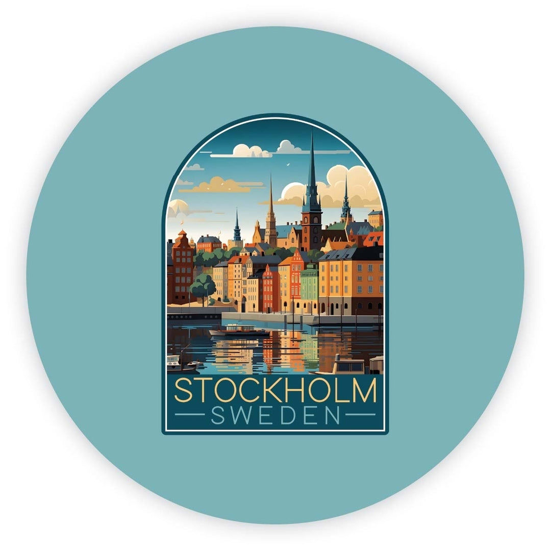 Stockholm Sweden Design A Souvenir Round Fridge Magnet Image 1