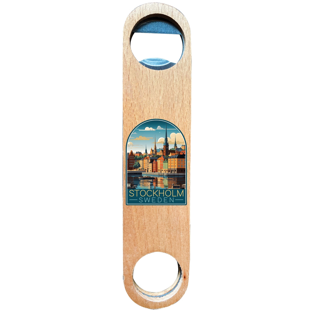 Stockholm Sweden Design A Souvenir Wooden Bottle Opener Image 1