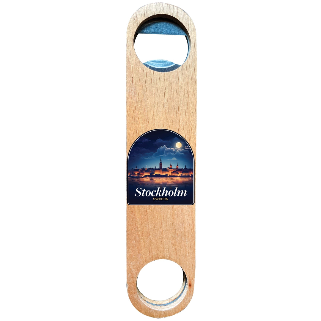 Stockholm Sweden Design B Souvenir Wooden Bottle Opener Image 1