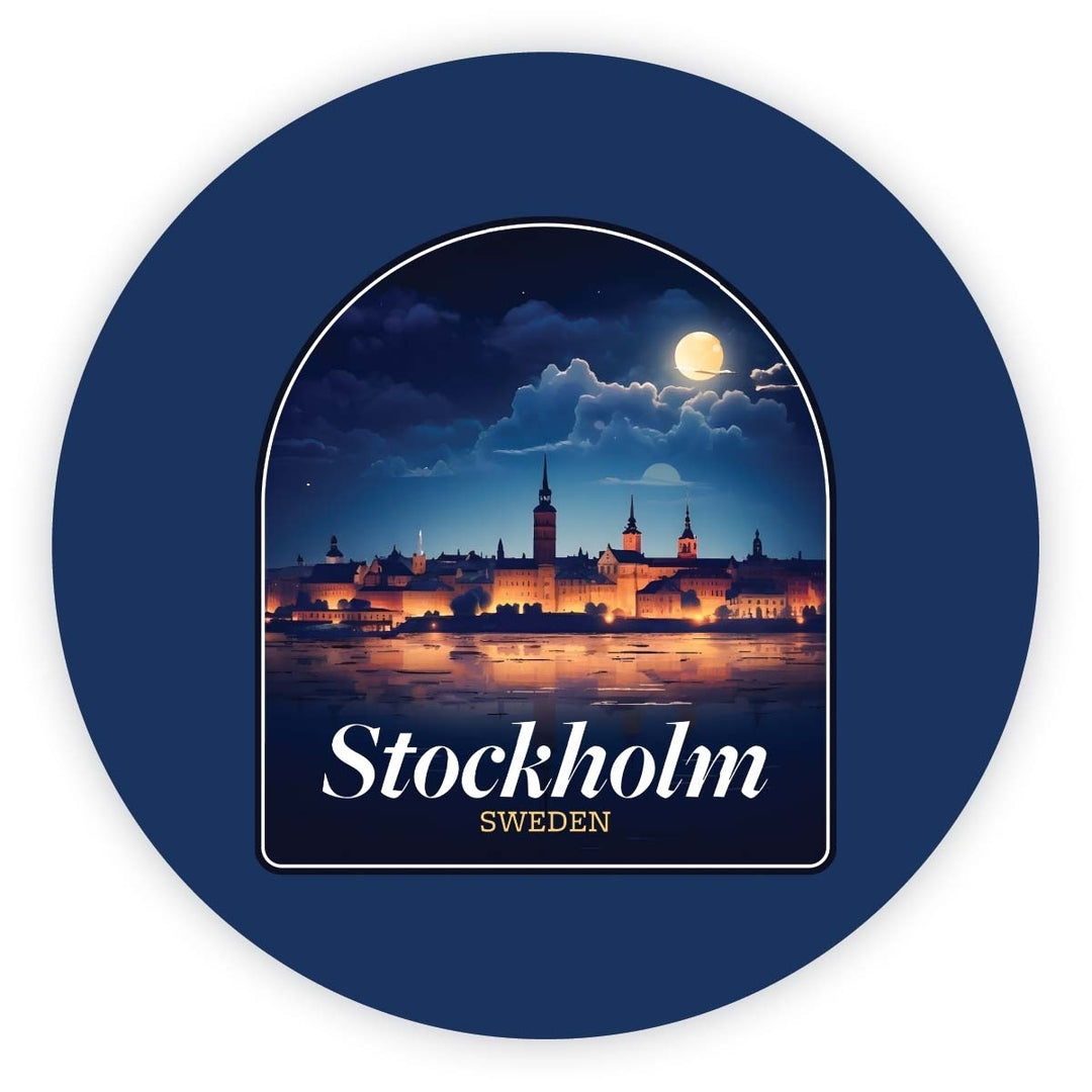 Stockholm Sweden Design B Souvenir Round Fridge Magnet Image 1