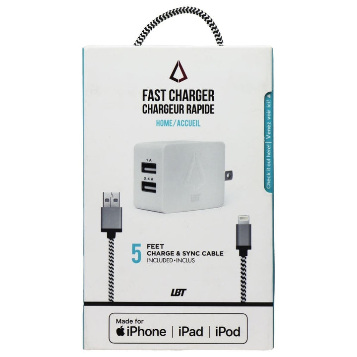 LBT 3.4 Amp 2 USB Fast Charger and (5FT) USB to Lightning 8-Pin Cable Image 1