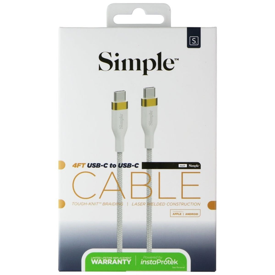 S. Simple (4-Ft) USB-C to USB-C Tough-Knit Braided Cable - White/Gold Image 1