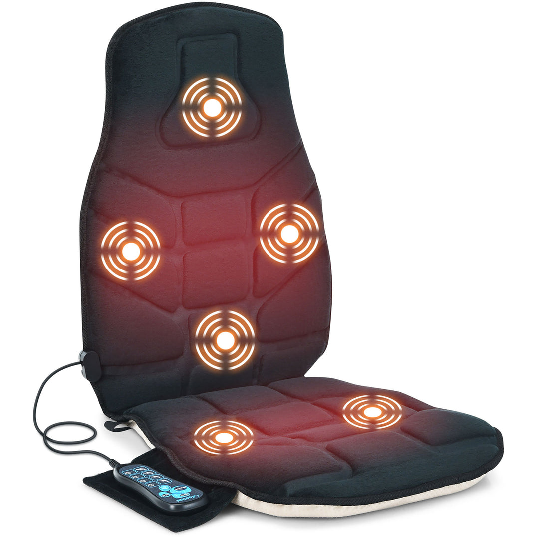 Massage Seat Cushion Back Massager w/ Heat and 6 Vibration Motors for Home Image 1