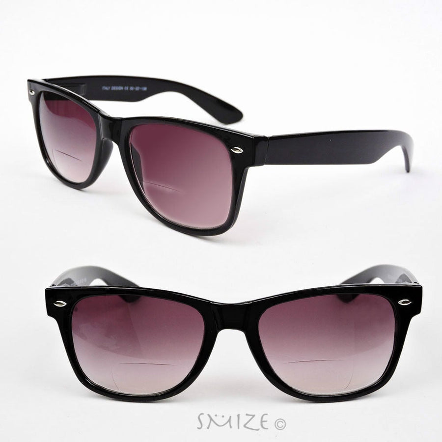 Bifocal Sun Readers Black Classic Frame Geek Retro Style Reading Sunglasses - Black Image 1
