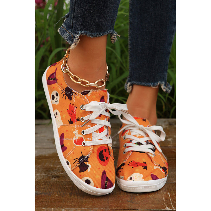 Russet Orange Halloween Ghouls and Pumpkin Sneakers Image 1