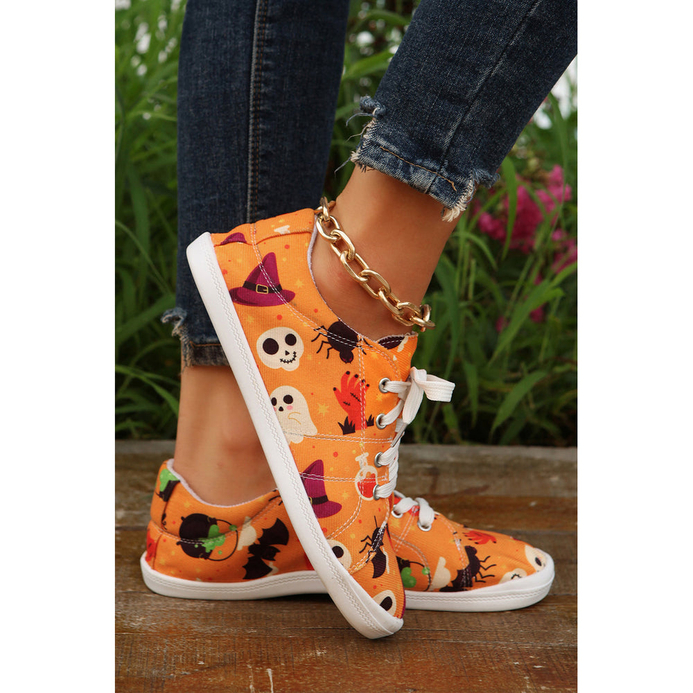 Russet Orange Halloween Ghouls and Pumpkin Sneakers Image 2