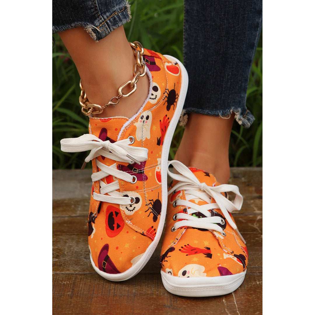 Russet Orange Halloween Ghouls and Pumpkin Sneakers Image 4